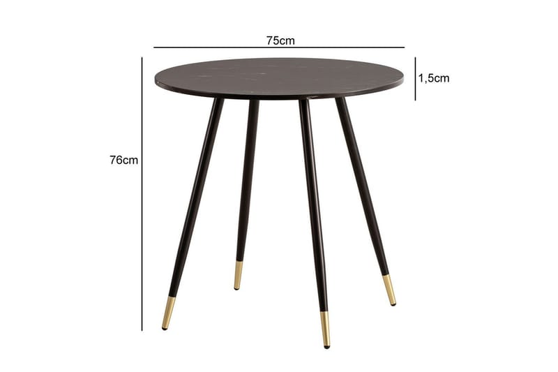Ruokapöytä Wohnling Pyöreä 75 cm marmorinen ulkonäkö moderni kultaiset jalat Marmori, musta - Marmori, musta - Huonekalut - Pöytä & ruokailuryhmä - Ruokailuryhmä