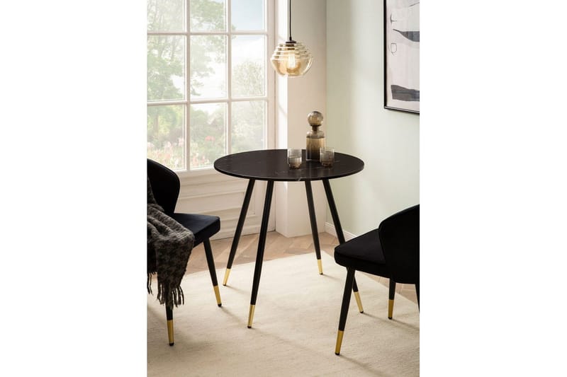 Ruokapöytä Wohnling Pyöreä 75 cm marmorinen ulkonäkö moderni kultaiset jalat Marmori, musta - Marmori, musta - Huonekalut - Pöytä & ruokailuryhmä - Ruokapöydät & keittiön pöydät