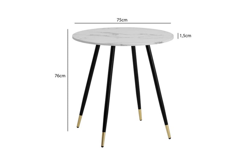 Ruokapöytä Wohnling Pyöreä 75 cm marmorinen ulkonäkö moderni kultaiset jalat Marmori, valkoinen - Marmori, valkoinen - Huonekalut - Pöytä & ruokailuryhmä - Ruokapöydät & keittiön pöydät