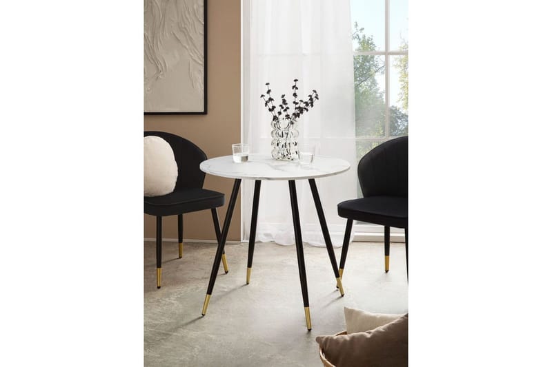 Ruokapöytä Wohnling Pyöreä 75 cm marmorinen ulkonäkö moderni kultaiset jalat Marmori, valkoinen - Marmori, valkoinen - Huonekalut - Pöytä & ruokailuryhmä - Ruokapöydät & keittiön pöydät
