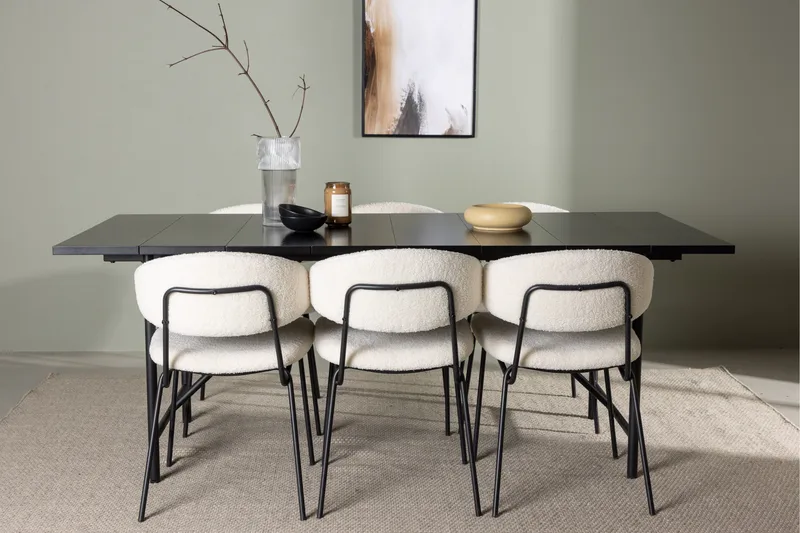 Ruokaryhmä Astrid 200 cm Suorakulmainen 6 Chico-tuolilla - Musta - Huonekalut - Pöytä & ruokailuryhmä - Ruokailuryhmä