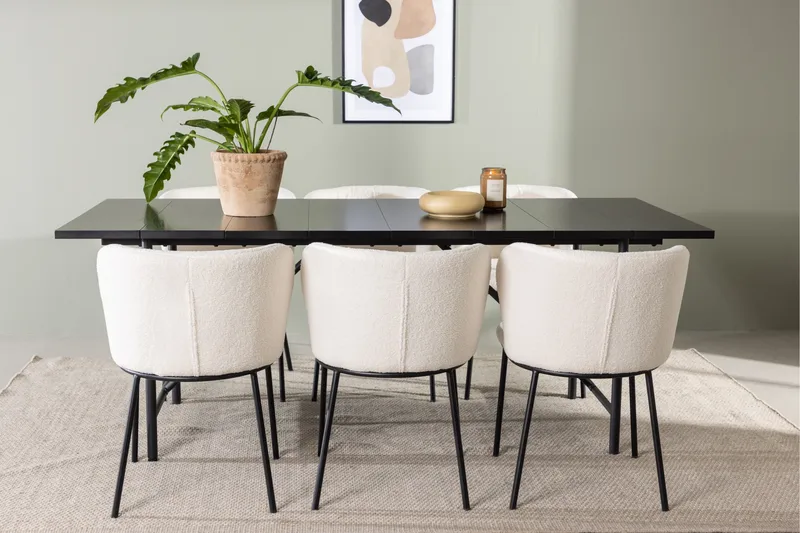 Ruokaryhmä Astrid 200 cm Suorakulmainen 6 Edina-tuolilla - Musta - Huonekalut - Pöytä & ruokailuryhmä - Ruokailuryhmä