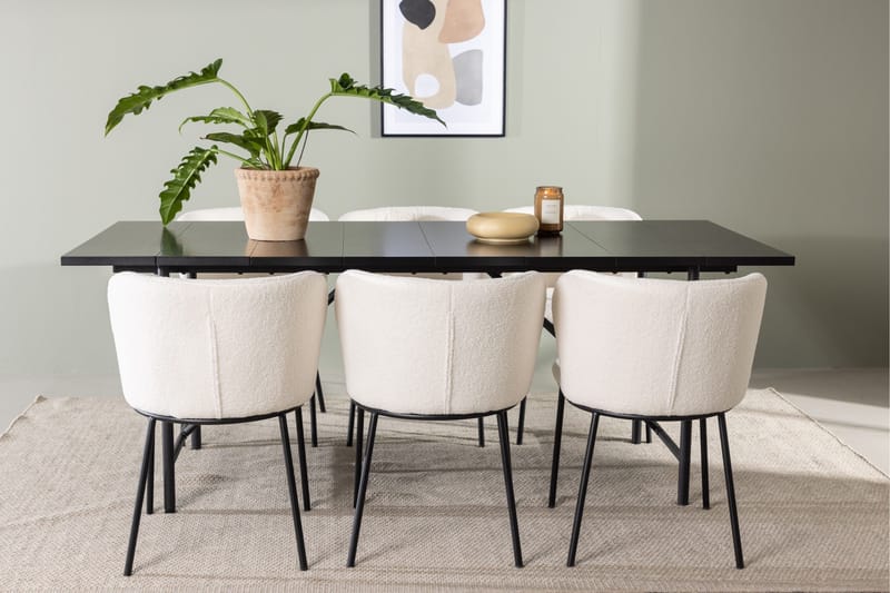 Ruokaryhmä Astrid 200 cm Suorakulmainen 6 Edina-tuolilla - Musta - Huonekalut - Pöytä & ruokailuryhmä - Ruokailuryhmä