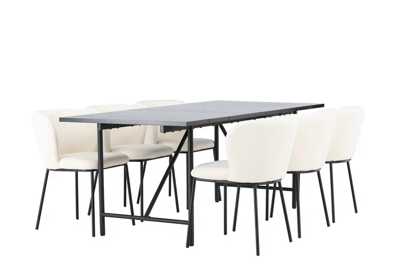 Ruokaryhmä Astrid 200 cm Suorakulmainen 6 Edina-tuolilla - Musta - Huonekalut - Pöytä & ruokailuryhmä - Ruokailuryhmä
