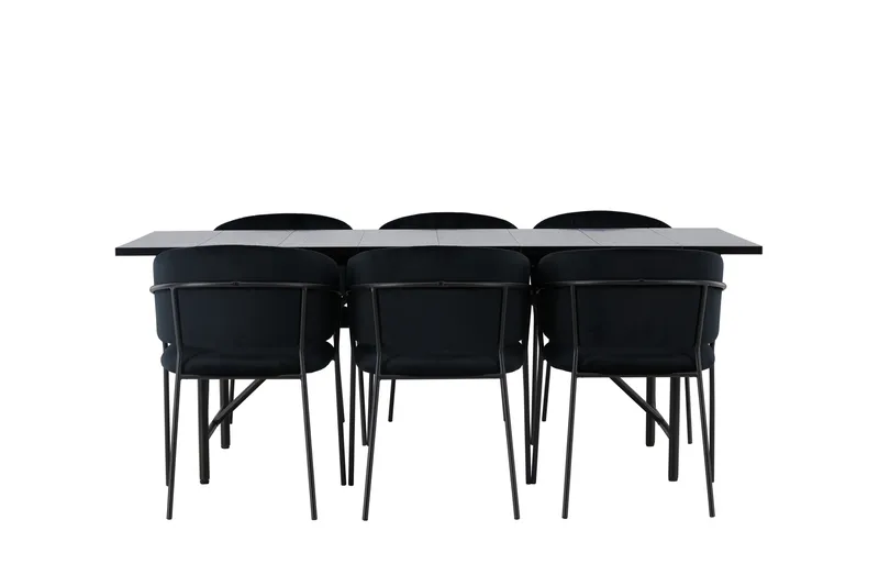 Ruokaryhmä Astrid 200 cm Suorakulmainen 6 Selma-tuolilla, Musta