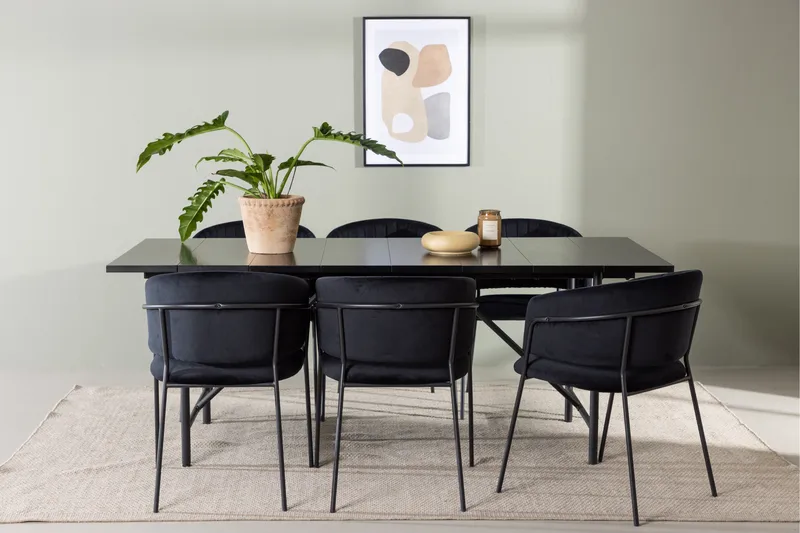Ruokaryhmä Astrid 200 cm Suorakulmainen 6 Selma-tuolilla - Musta - Huonekalut - Pöytä & ruokailuryhmä - Ruokailuryhmä