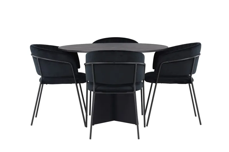 Ruokaryhmä Bootcut 110 cm Pyöreä 4 Selma-tuolilla, Musta
