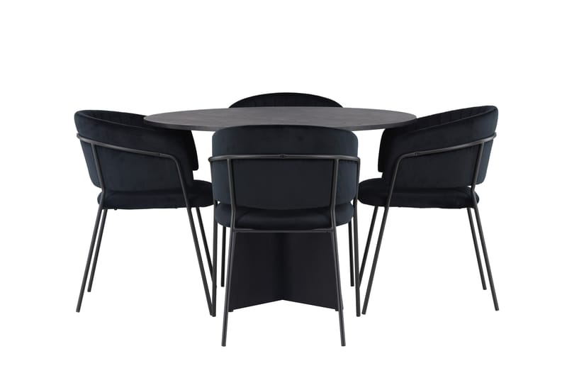 Ruokaryhmä Bootcut 110 cm Pyöreä 4 Selma-tuolilla, Musta