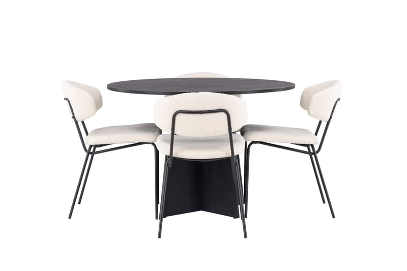 Ruokaryhmä Bootcut 110 cm Pyöreä 4 Chico-tuolilla - Musta - Huonekalut - Pöytä & ruokailuryhmä - Ruokailuryhmä