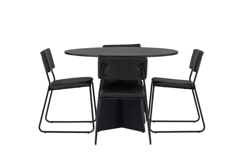Ruokaryhmä Bootcut 110 cm Pyöreä 4 Kenth-tuolilla, Musta