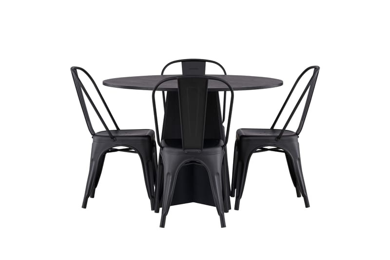 Ruokaryhmä Bootcut 110 cm Pyöreä 4 Tempe-tuolilla, Musta
