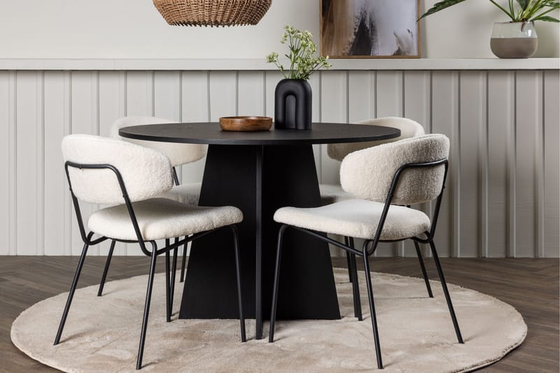 Ruokaryhmä Bootcut 110 cm Pyöreä 4 Chico-tuolilla - Musta - Huonekalut - Pöytä & ruokailuryhmä - Ruokailuryhmä