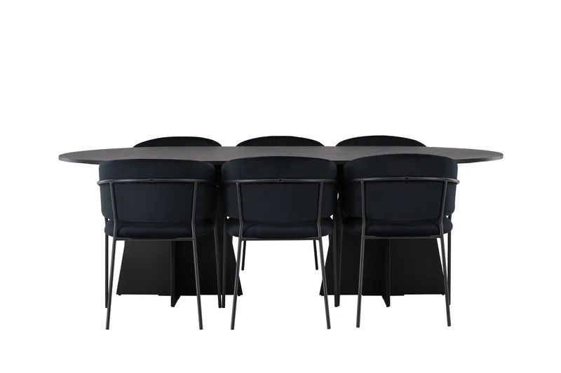 Ruokaryhmä Bootcut 230 cm Soikea 6 Selma-tuolilla, Musta