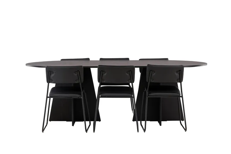 Ruokaryhmä Bootcut 230 cm Suorakulmainen 6 Kenth-tuolilla, Musta