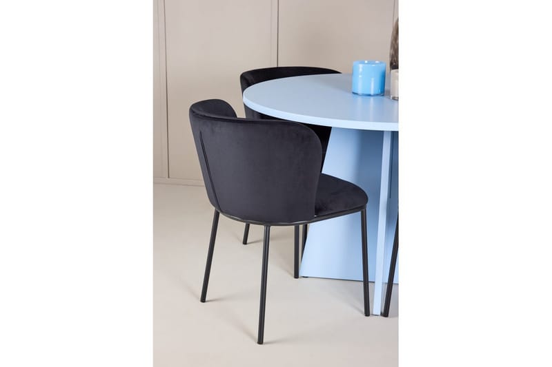 Ruokaryhmä Bootcut Pyöreä 110 cm Vaaleansininen ja 4 Edina Tuolia Musta - Musta - Huonekalut - Pöytä & ruokailuryhmä - Ruokailuryhmä