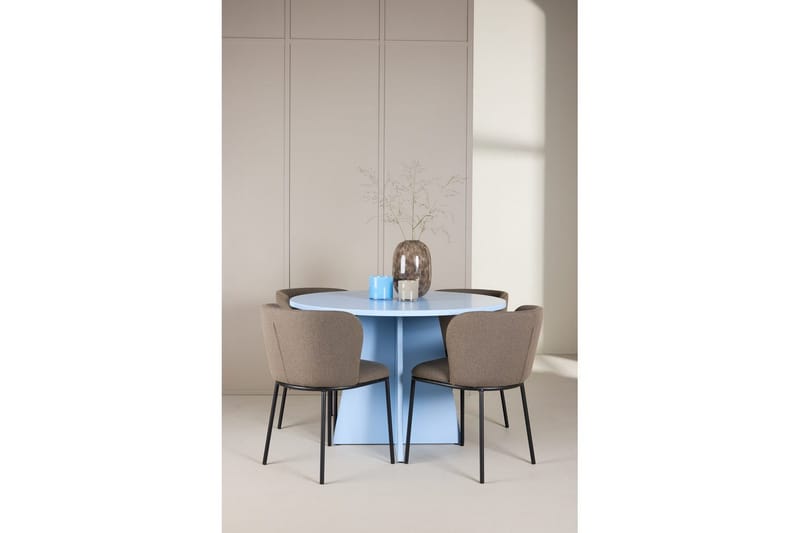 Ruokaryhmä Bootcut Pyöreä 110 cm Vaaleansininen ja 4 Edina Tuolia Musta / Ruskea - Musta / Ruskea - Huonekalut - Pöytä & ruokailuryhmä - Ruokailuryhmä