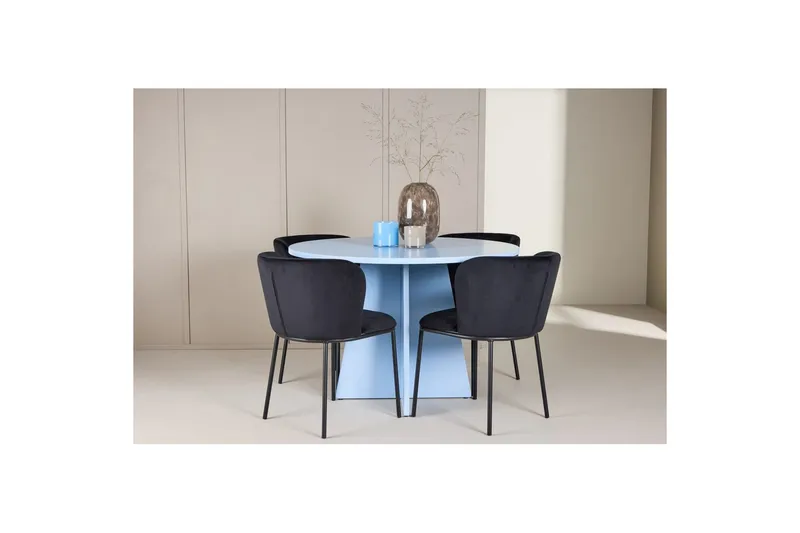 Ruokaryhmä Bootcut Pyöreä 110 cm Vaaleansininen ja 4 Edina Tuolia Musta - Musta - Huonekalut - Pöytä & ruokailuryhmä - Ruokailuryhmä