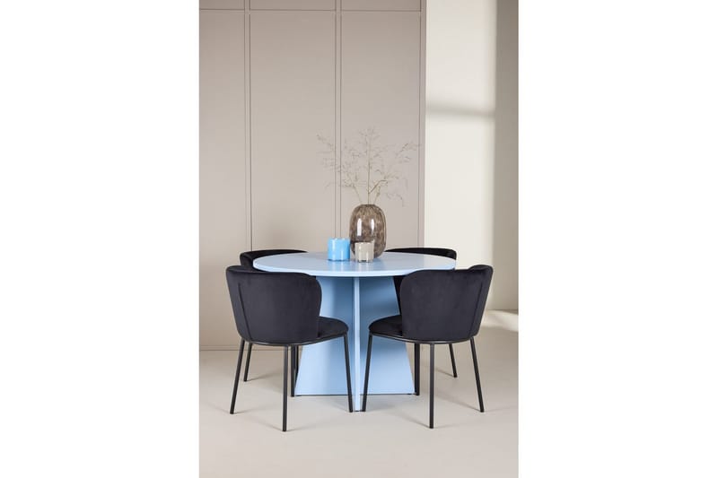 Ruokaryhmä Bootcut Pyöreä 110 cm Vaaleansininen ja 4 Edina Tuolia Musta - Musta - Huonekalut - Pöytä & ruokailuryhmä - Ruokailuryhmä
