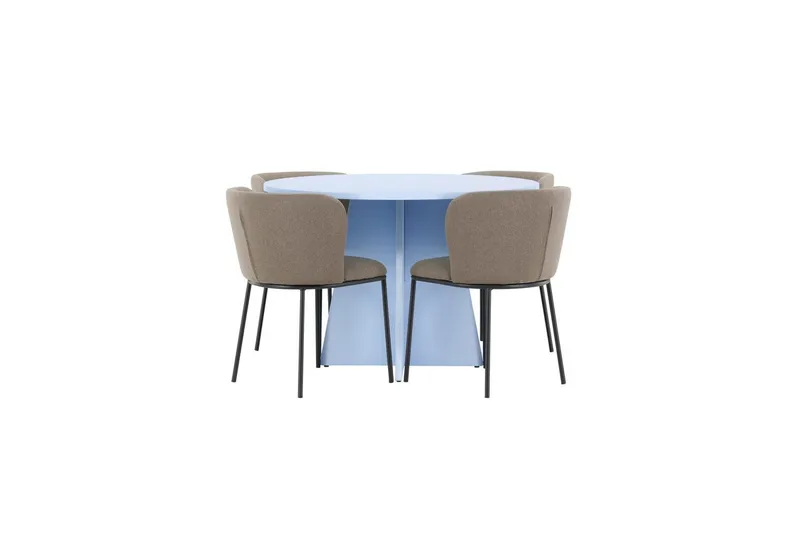 Ruokaryhmä Bootcut Pyöreä 110 cm Vaaleansininen ja 4 Edina Tuolia Musta / Ruskea, Musta / Ruskea