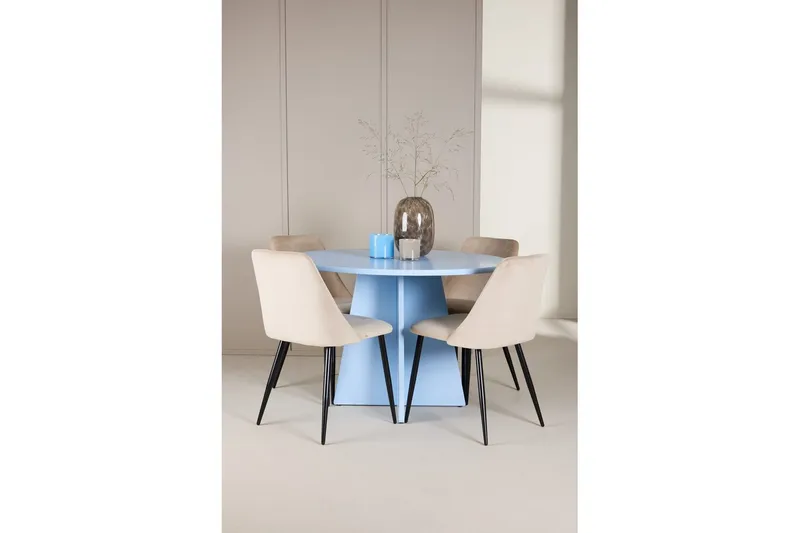 Ruokaryhmä Bootcut Pyöreä 110 cm Vaaleansininen ja 4 Night Tuolia - Huonekalut - Pöytä & ruokailuryhmä - Ruokailuryhmä