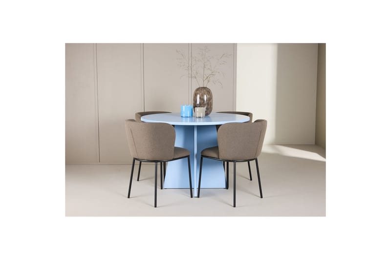 Ruokaryhmä Bootcut Pyöreä 110 cm Vaaleansininen ja 4 Edina Tuolia Musta / Ruskea - Musta / Ruskea - Huonekalut - Pöytä & ruokailuryhmä - Ruokailuryhmä