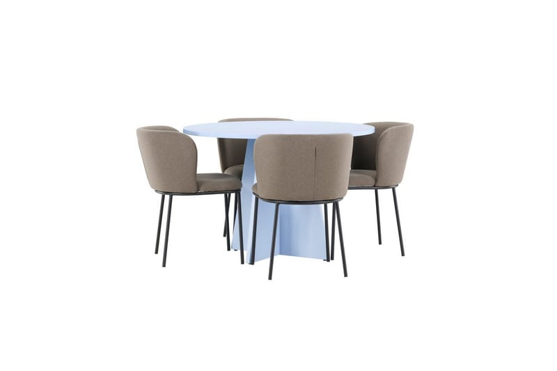 Ruokaryhmä Bootcut Pyöreä 110 cm Vaaleansininen ja 4 Edina Tuolia Musta / Ruskea - Musta / Ruskea - Huonekalut - Pöytä & ruokailuryhmä - Ruokailuryhmä