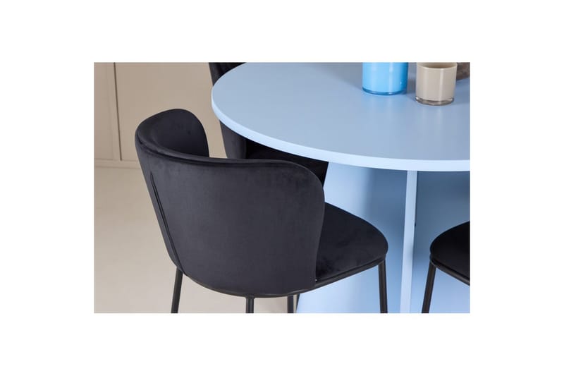 Ruokaryhmä Bootcut Pyöreä 110 cm Vaaleansininen ja 4 Edina Tuolia Musta - Musta - Huonekalut - Pöytä & ruokailuryhmä - Ruokailuryhmä