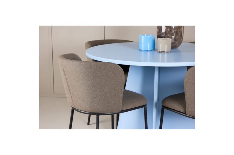 Ruokaryhmä Bootcut Pyöreä 110 cm Vaaleansininen ja 4 Edina Tuolia Musta / Ruskea - Musta / Ruskea - Huonekalut - Pöytä & ruokailuryhmä - Ruokailuryhmä