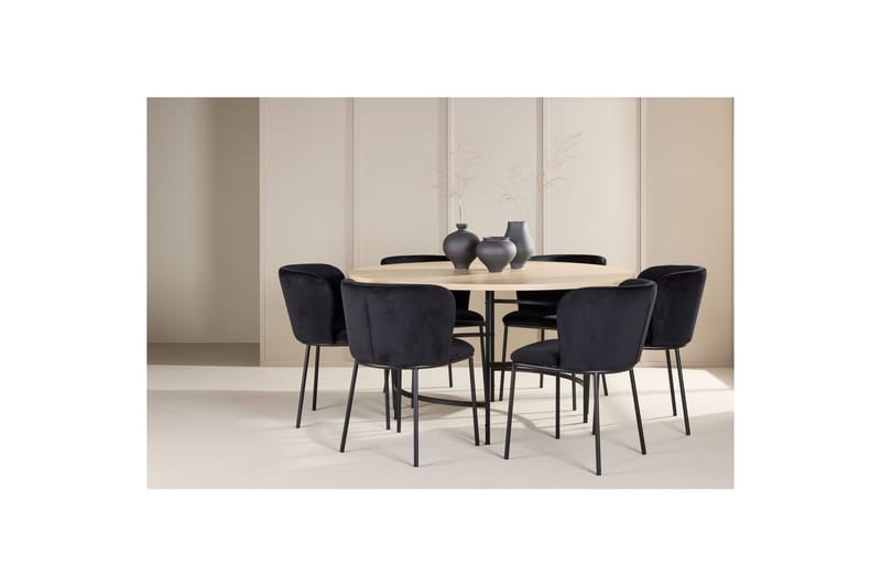 Ruokaryhmä Copenhagen Pyöreä 140 cm Valkoinen/Musta 6 Edina Tuolia Musta - Musta - Huonekalut - Pöytä & ruokailuryhmä - Ruokailuryhmä