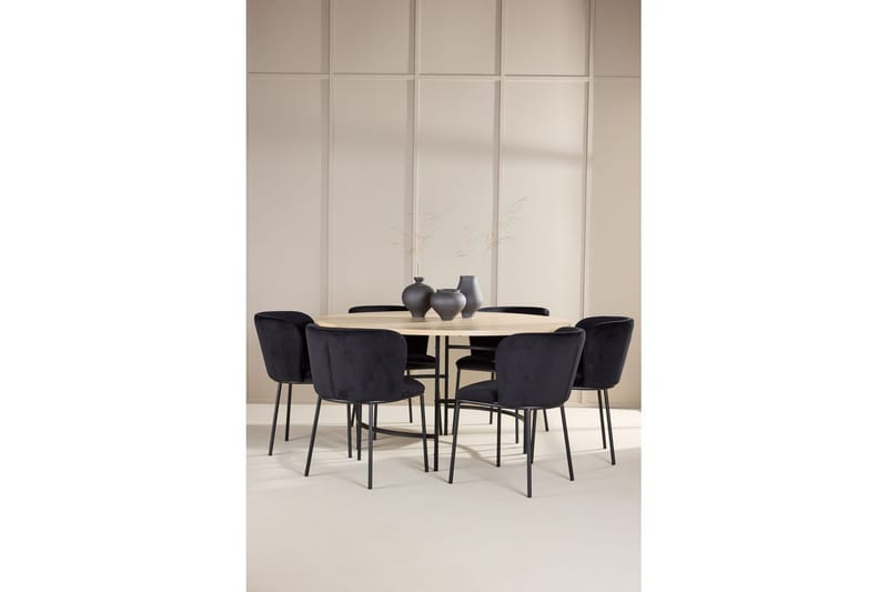 Ruokaryhmä Copenhagen Pyöreä 140 cm Valkoinen/Musta 6 Edina Tuolia Musta - Musta - Huonekalut - Pöytä & ruokailuryhmä - Ruokailuryhmä