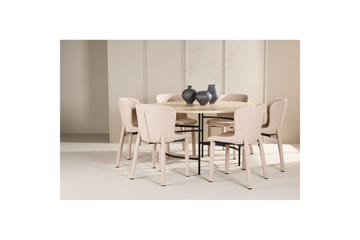 Ruokaryhmä Copenhagen Pyöreä 140 cm 6 Astoria Tuolia Valkoinen / Musta, Beige - Valkoinen / Musta, Beige - Huonekalut - Pöytä & ruokailuryhmä - Ruokailuryhmä
