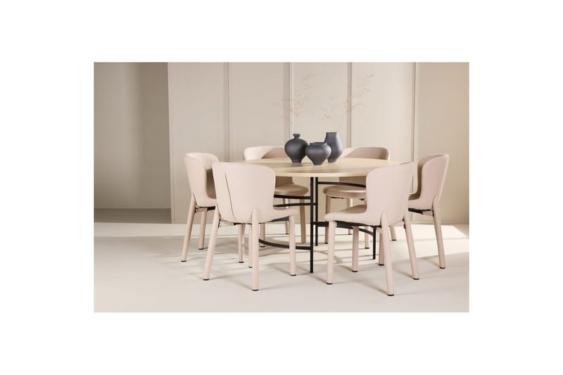 Ruokaryhmä Copenhagen Pyöreä 140 cm 6 Astoria Tuolia Valkoinen / Musta, Beige - Valkoinen / Musta, Beige - Huonekalut - Pöytä & ruokailuryhmä - Ruokailuryhmä
