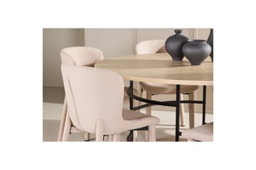 Ruokaryhmä Copenhagen Pyöreä 140 cm 6 Astoria Tuolia Valkoinen / Musta, Beige - Valkoinen / Musta, Beige - Huonekalut - Pöytä & ruokailuryhmä - Ruokailuryhmä