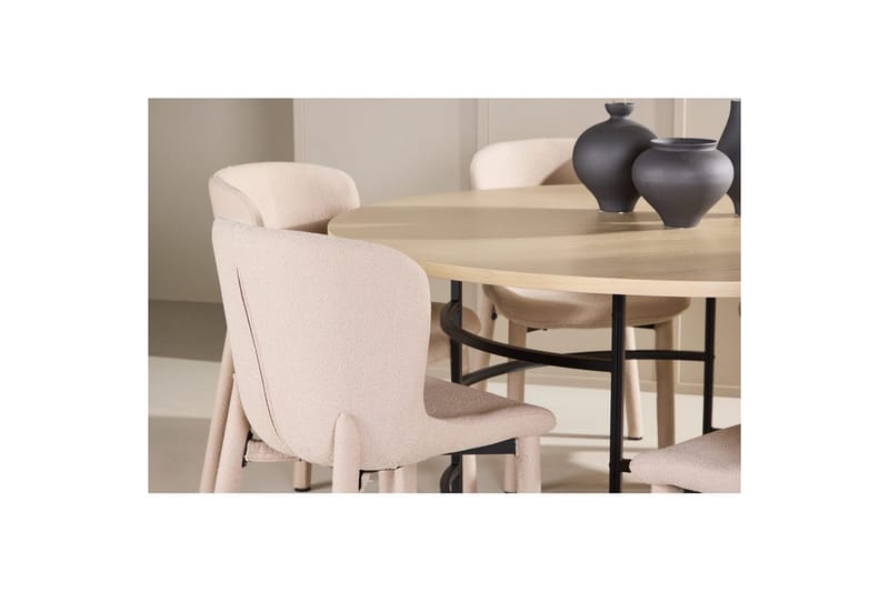 Ruokaryhmä Copenhagen Pyöreä 140 cm 6 Astoria Tuolia Valkoinen / Musta, Beige - Valkoinen / Musta, Beige - Huonekalut - Pöytä & ruokailuryhmä - Ruokailuryhmä