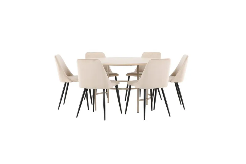 Ruokaryhmä Copenhagen Pyöreä 140 cm 6 Night Tuolia Valkoinen / Beige - Valkoinen / Beige - Huonekalut - Pöytä & ruokailuryhmä - Ruokailuryhmä