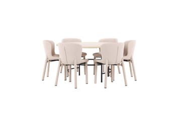 Ruokaryhmä Copenhagen Pyöreä 140 cm 6 Astoria Tuolia Valkoinen / Musta, Beige - Valkoinen / Musta, Beige - Huonekalut - Pöytä & ruokailuryhmä - Ruokailuryhmä
