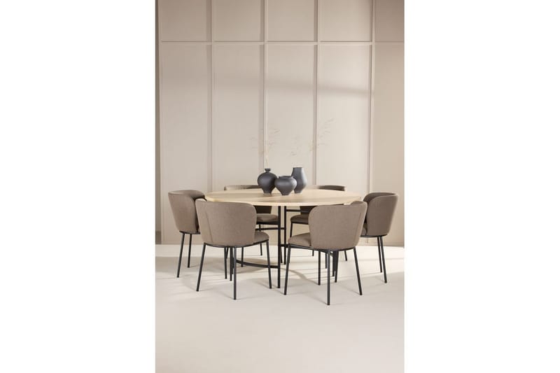 Ruokaryhmä Copenhagen Pyöreä 140 cm Valkoinen/Musta 6 Edina Tuolia Musta / Ruskea - Musta / Ruskea - Huonekalut - Pöytä & ruokailuryhmä - Ruokailuryhmä