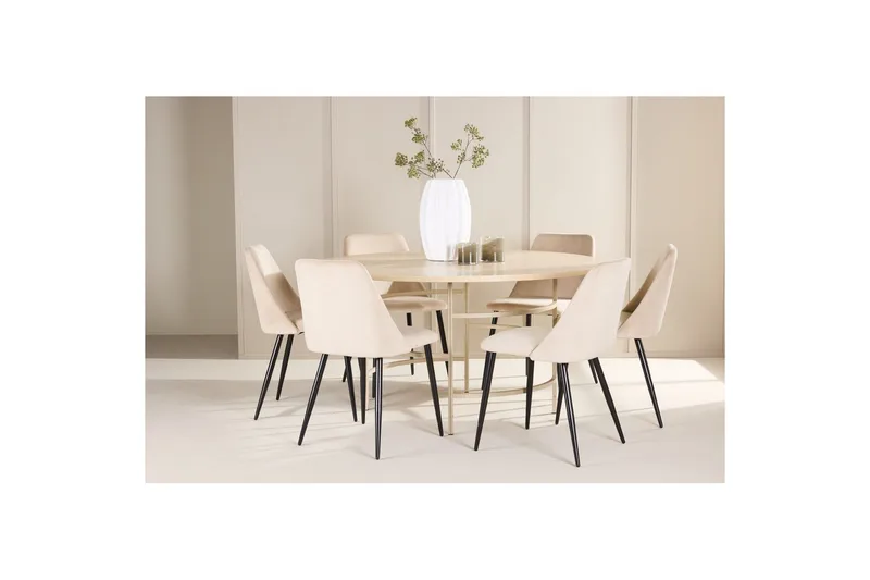 Ruokaryhmä Copenhagen Pyöreä 140 cm 6 Night Tuolia Valkoinen / Beige - Valkoinen / Beige - Huonekalut - Pöytä & ruokailuryhmä - Ruokailuryhmä