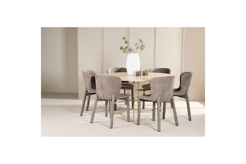 Ruokaryhmä Copenhagen Pyöreä 140 cm 6 Astoria Tuolia Valkoinen / Beige, Ruskea - Valkoinen / Beige, Ruskea - Huonekalut - Pöytä & ruokailuryhmä - Ruokailuryhmä