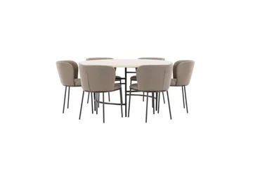 Ruokaryhmä Copenhagen Pyöreä 140 cm Valkoinen/Musta 6 Edina Tuolia Musta / Ruskea