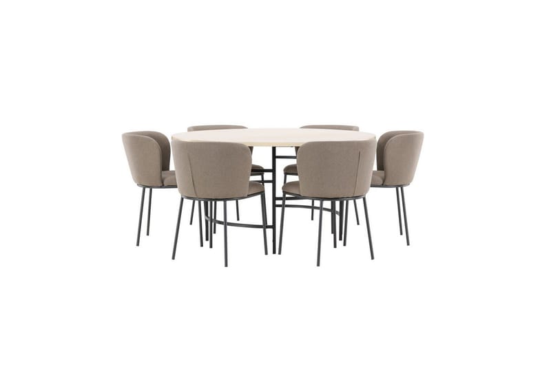 Ruokaryhmä Copenhagen Pyöreä 140 cm Valkoinen/Musta 6 Edina Tuolia Musta / Ruskea - Musta / Ruskea - Huonekalut - Pöytä & ruokailuryhmä - Ruokailuryhmä