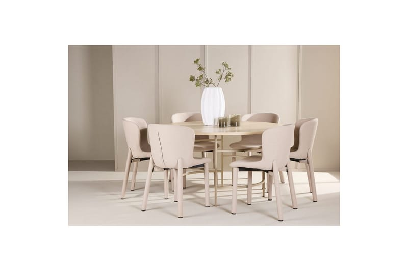 Ruokaryhmä Copenhagen Pyöreä 140 cm 6 Astoria Tuolia Valkoinen / Beige, Beige - Valkoinen / Beige, Beige - Huonekalut - Pöytä & ruokailuryhmä - Ruokailuryhmä