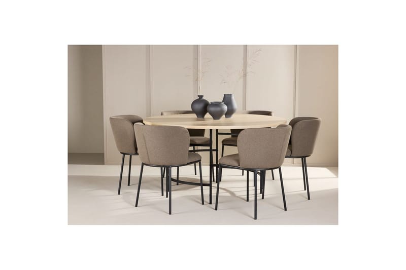 Ruokaryhmä Copenhagen Pyöreä 140 cm Valkoinen/Musta 6 Edina Tuolia Musta / Ruskea - Musta / Ruskea - Huonekalut - Pöytä & ruokailuryhmä - Ruokailuryhmä