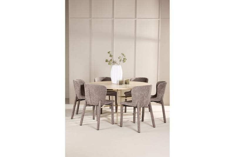Ruokaryhmä Copenhagen Pyöreä 140 cm 6 Astoria Tuolia Valkoinen / Beige, Ruskea - Valkoinen / Beige, Ruskea - Huonekalut - Pöytä & ruokailuryhmä - Ruokailuryhmä