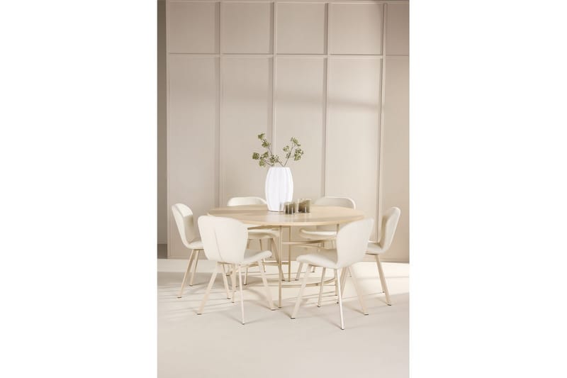 Ruokaryhmä Copenhagen Pyöreä 140 cm Valkoinen/Beige 6 Lilja Tuolia - Huonekalut - Pöytä & ruokailuryhmä - Ruokailuryhmä