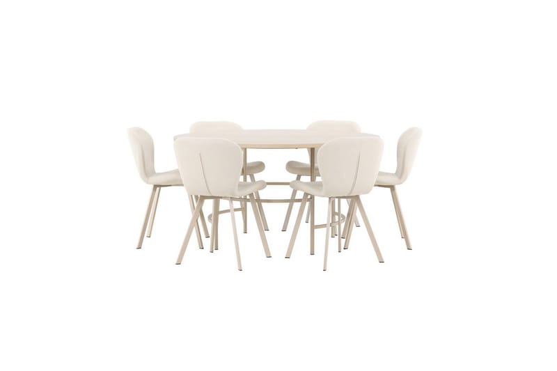 Ruokaryhmä Copenhagen Pyöreä 140 cm Valkoinen/Beige 6 Lilja Tuolia - Huonekalut - Pöytä & ruokailuryhmä - Ruokailuryhmä