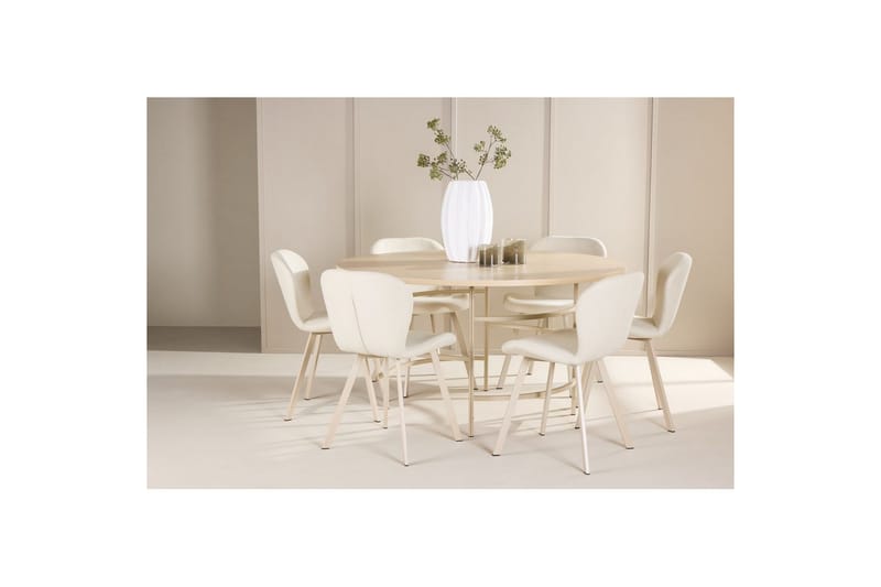 Ruokaryhmä Copenhagen Pyöreä 140 cm Valkoinen/Beige 6 Lilja Tuolia - Huonekalut - Pöytä & ruokailuryhmä - Ruokailuryhmä