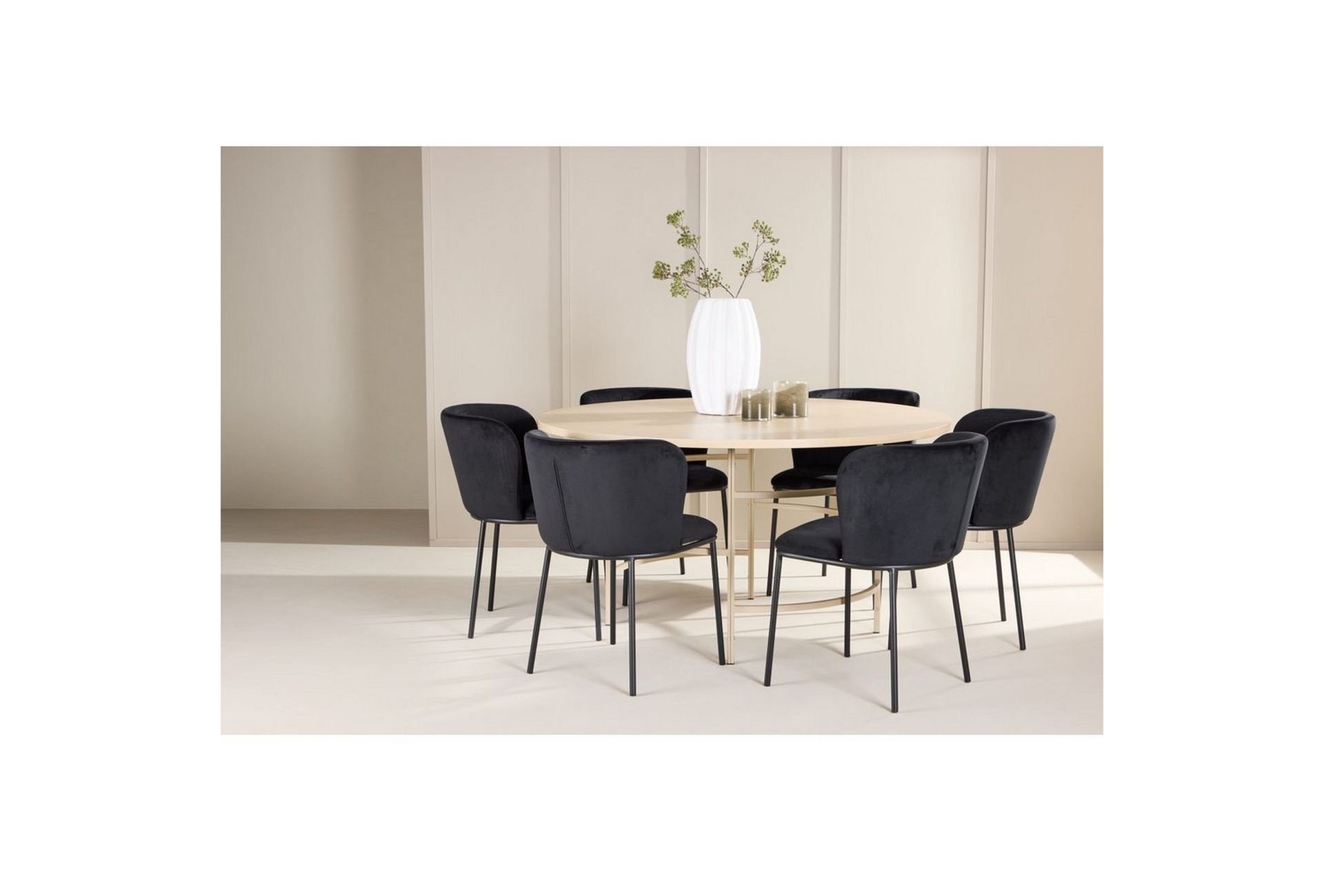 Ruokaryhmä Copenhagen Pyöreä 140 cm Valkoinen/Beige 6 Edina Tuolia - Huonekalut - Pöytä & ruokailuryhmä - Ruokailuryhmä