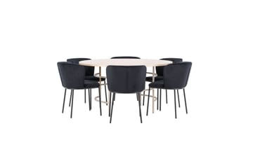 Ruokaryhmä Copenhagen Pyöreä 140 cm Valkoinen/Beige 6 Edina Tuolia - Huonekalut - Pöytä & ruokailuryhmä - Ruokailuryhmä