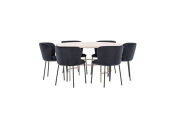 Ruokaryhmä Copenhagen Pyöreä 140 cm Valkoinen/Beige 6 Edina Tuolia - Huonekalut - Pöytä & ruokailuryhmä - Ruokailuryhmä